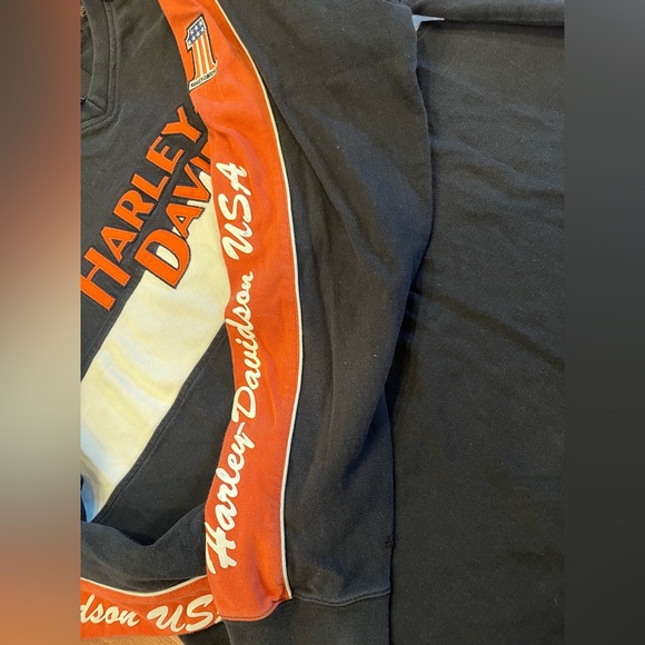 Vintage Harley Davidson Sweatshirt Mens XLarge Motorcycles Black Orange V-Neck - Picture 8 of 12